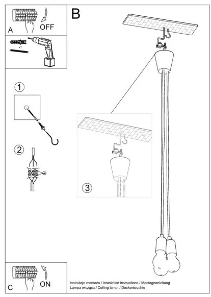 Luster na lanku DIEGO 3xE27/60W/230V žltá