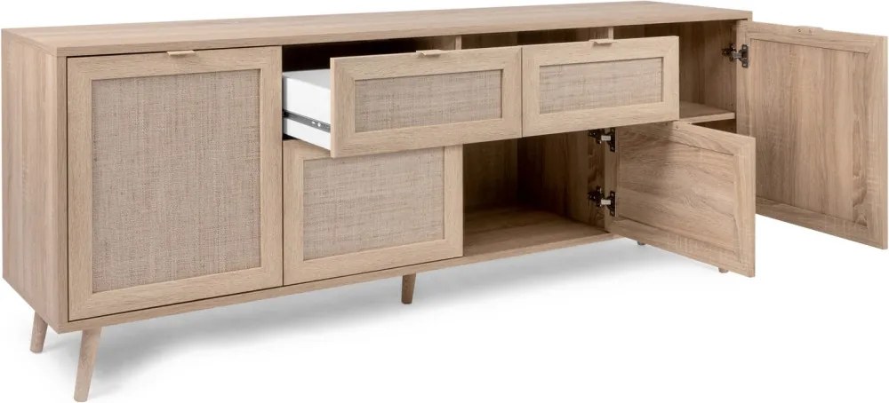 Široká komoda so zásuvkami Bali, dub sonoma/výplet