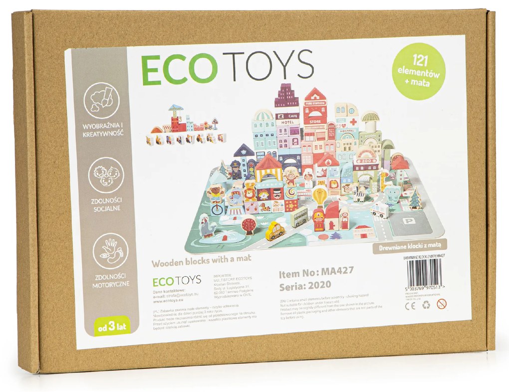 WELLHOX Drevené vzdelávacie bloky city mat 121 ks