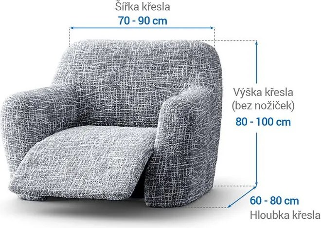 Bielastické poťahy GRAFITI NOVÉ antracit relaxačné kreslo (š. 70 - 90 cm)