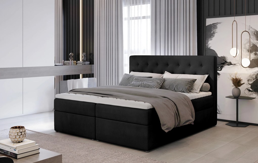 Kvalitná box spring posteľ Lapito 180x200, čierna Monolith