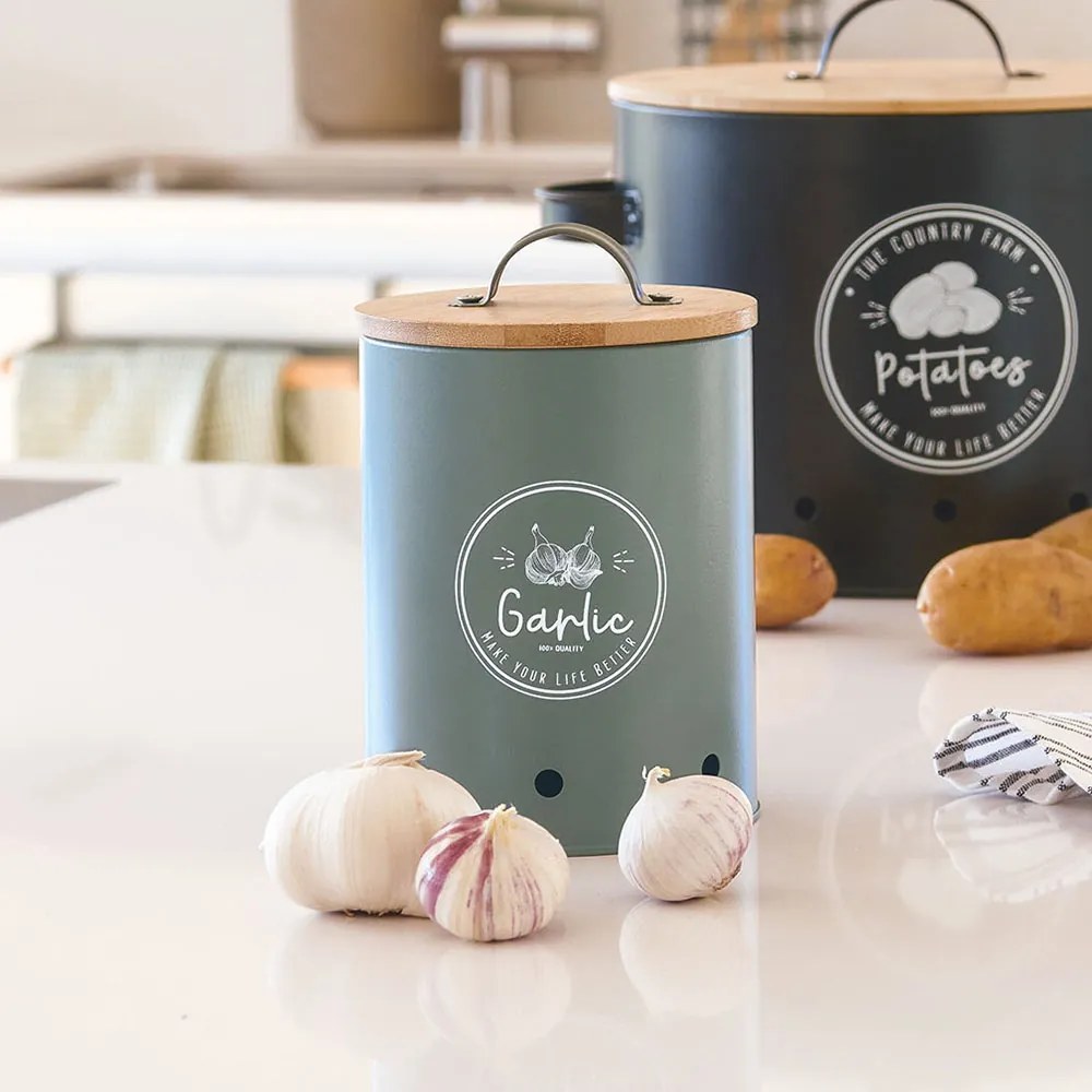 Zeller Present Súprava 3 plechových dóz na cibuľu, cesnak a zemiaky s bambusovým viečkom FARM