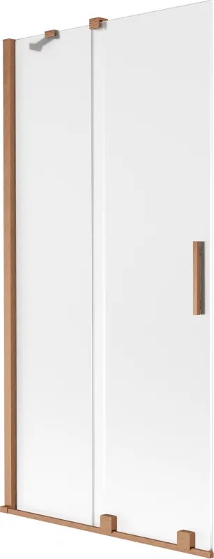 Mexen Velar, 2-krídlová posuvná vaňová zástena 95 x 150 cm, 8mm sklo námraza, medená matná, 896-095-000-31-65