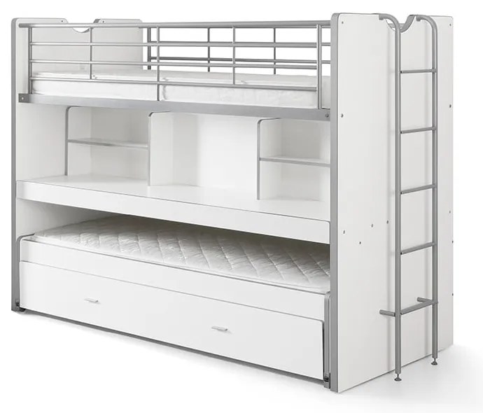 Biela poschodová detská posteľ s výsuvným lôžkom s úložným priestorom s roštom 90x200 cm Bonny – Vipack