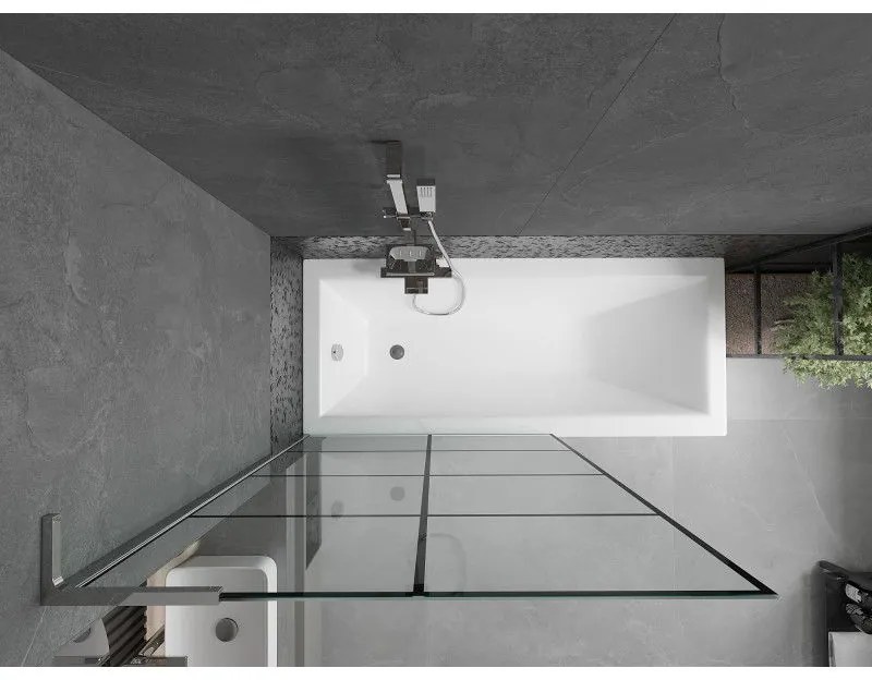 Mexen Next L, 1-krídlová vaňová zástena 100 x 150 cm, 6mm číre sklo-čierny vzor, chrómový profil, 895-100-000-03-77-01