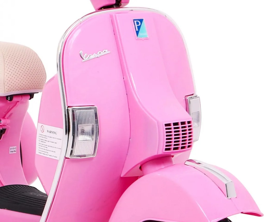 Ramiz Vespa elektrický skúter pre deti Ružová + pomocné kolieska + audio + ekokoža + EVA + pomalý štart