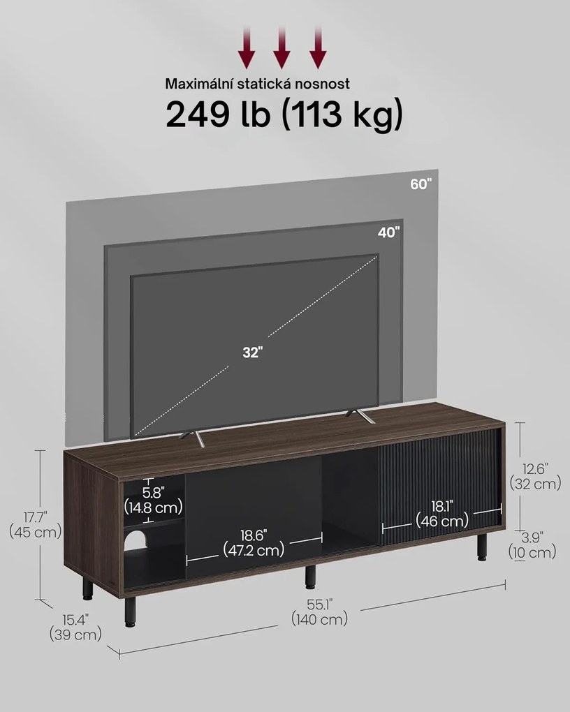 TV stolek Vasagle Radlich černý/popelavě hnědý