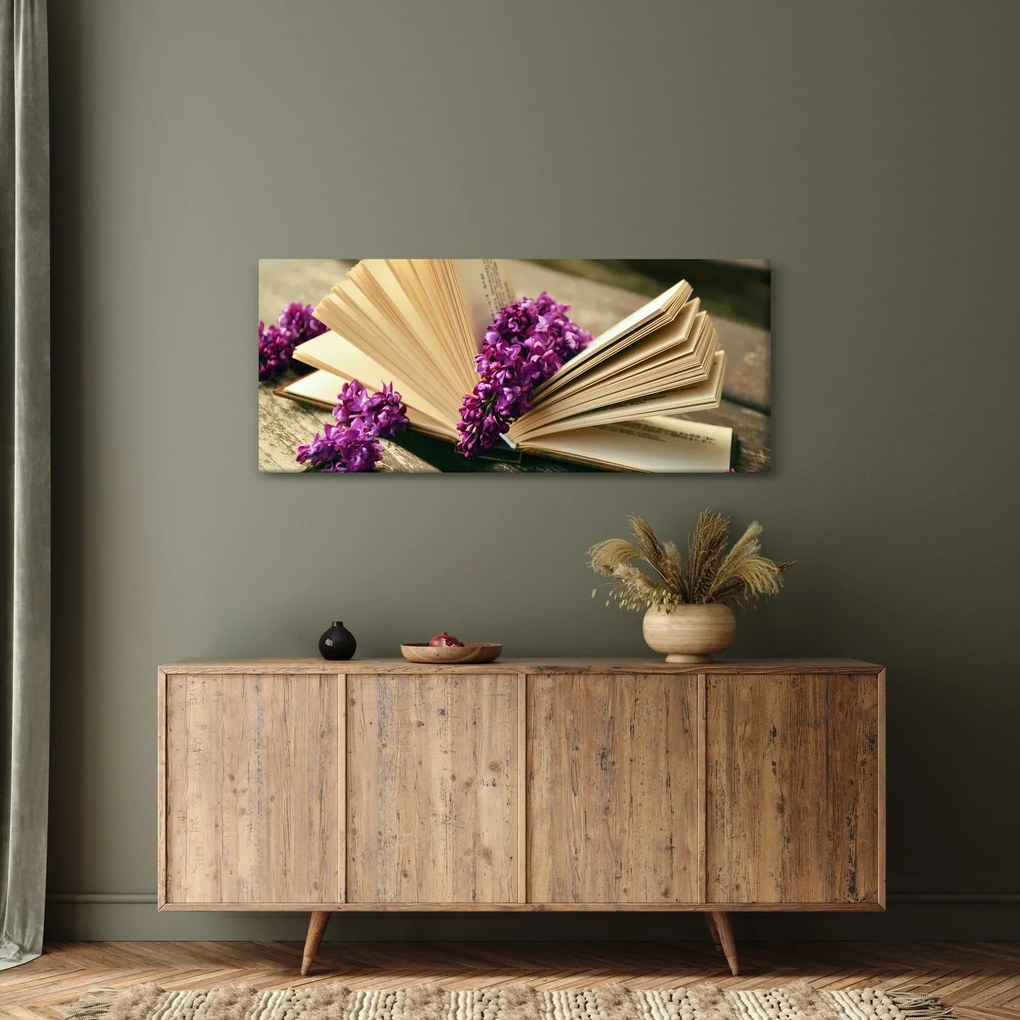Obraz knihy s levanduľou (120x50 cm)