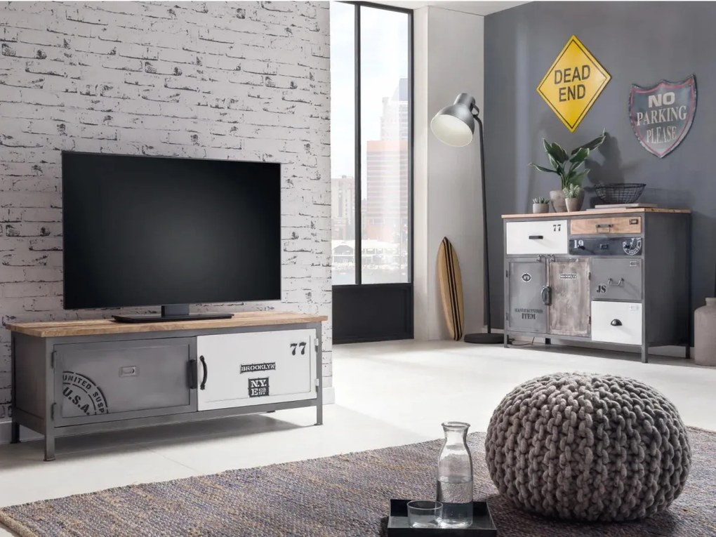 furniture-nabytek.cz - Masívny TV stolík Pinetown z mangového dreva, lakovaný, viacfarebný