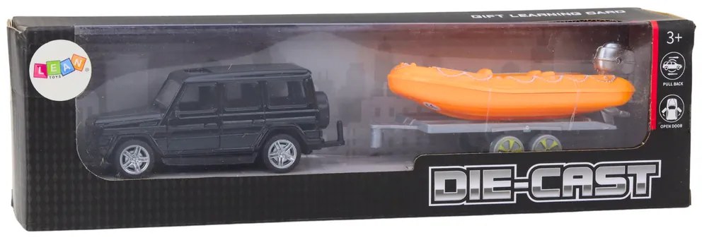 LEAN TOYS Čierne terénne vozidlo s prívesom, oranžová loď