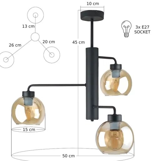 Luster na tyči FLEX 3xE27/60W/230V čierna/dymová béžová