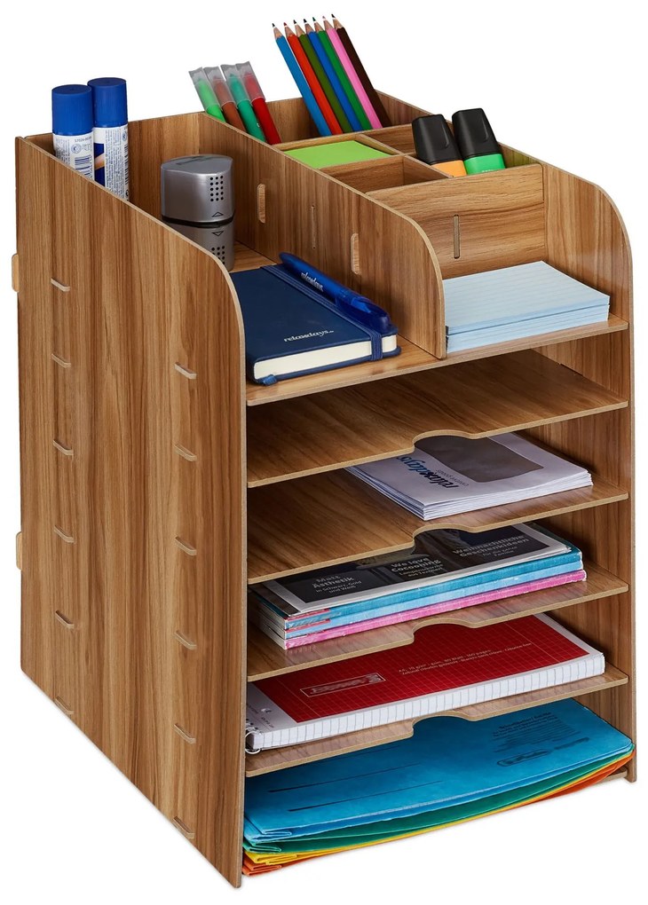 Moderný stolový organizér s 12 priehradkami Relaxdays – hnedý (RD10042749)