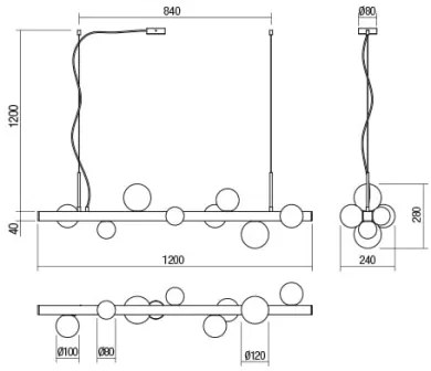 Redo 01-2377 - Luster na lanku GOJI 8xG9/28W/230V čierna