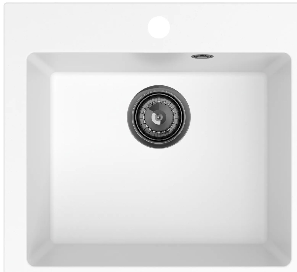 Sink Quality Ferrum 50, kuchynský granitový drez 490x450x195 mm + čierny sifón, biela, SKQ-FER.W.1K50.XB
