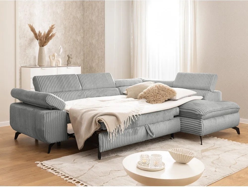 Svetlosivá menčestrová rohová pohovka (pravý roh/do L) Marbeya – Ropez