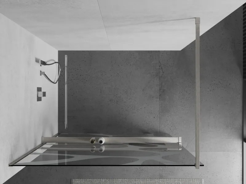 Mexen Kioto+, sprchová zástena Walk-In s poličkou a vešiakom 80 x 200 cm, 8mm číre sklo biely vzor, brúsená oceľ profil, 800-080-121-97-97