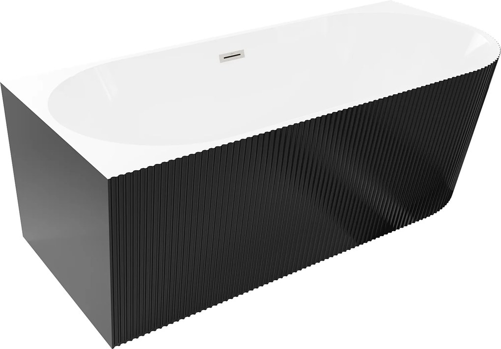 Mexen Silo Rohová Vana Ľavá 170x80 cm Biela/Čierna, Brúsený Nikel