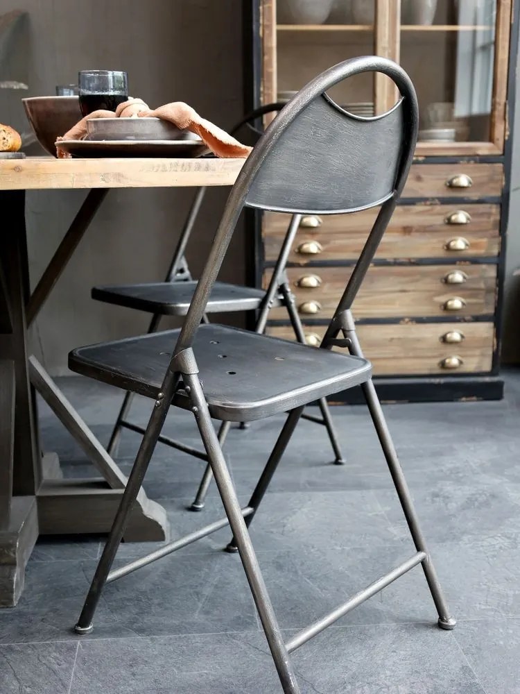Čierna antik kovová skladacia stolička Factory Chair - 42*53*89 cm