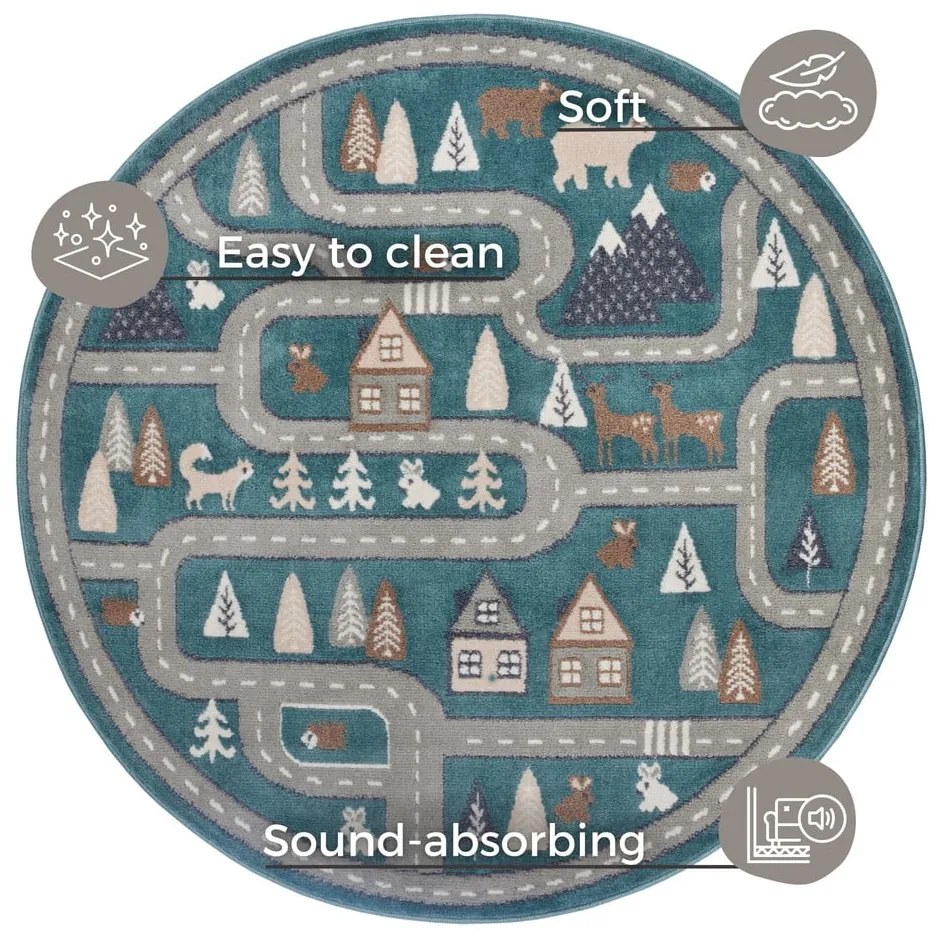 Detský koberec v petrolejovomodrej farbe ø 140 cm Streets – Hanse Home