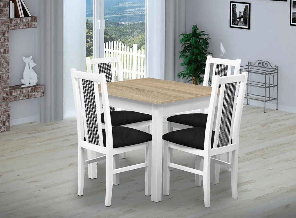 Nabytekmorava Jedálenský set Brooklyn pre 4 osoby, stôl 90x90 cm farba lamina: biela 113, čalúnenie vo farbe: SCALA tmavě modrá 79