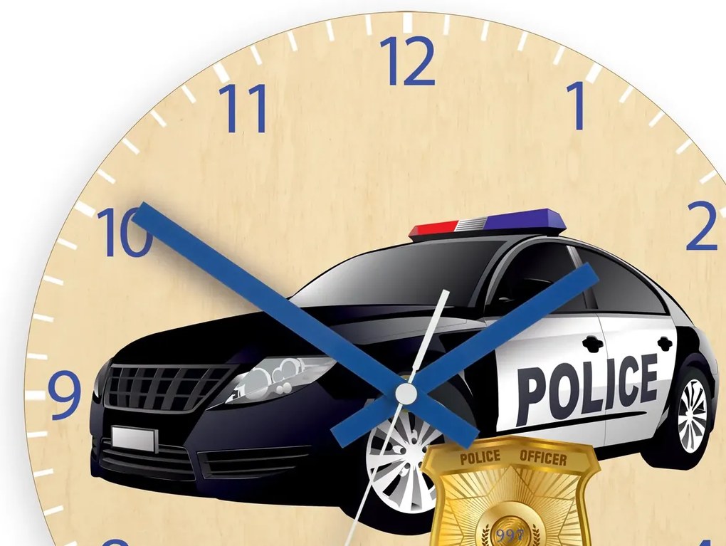 Dětské nástěnné hodiny Ami Policejní auto 30 cm vícebarevné