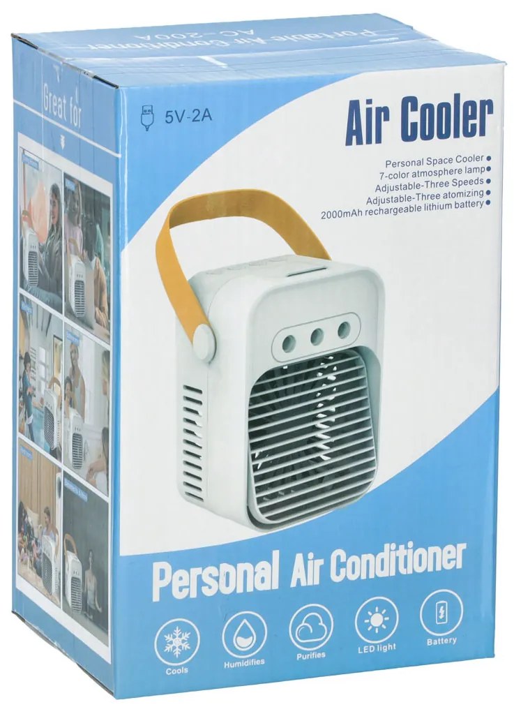 KIK Ventilátor klimatizace zvlhčovač vzduchu stříbrný