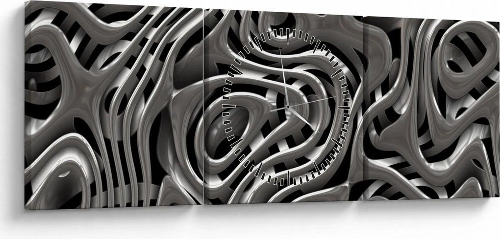 Obraz - Metalická abystrakcia (s hodinami) (90x30 cm)