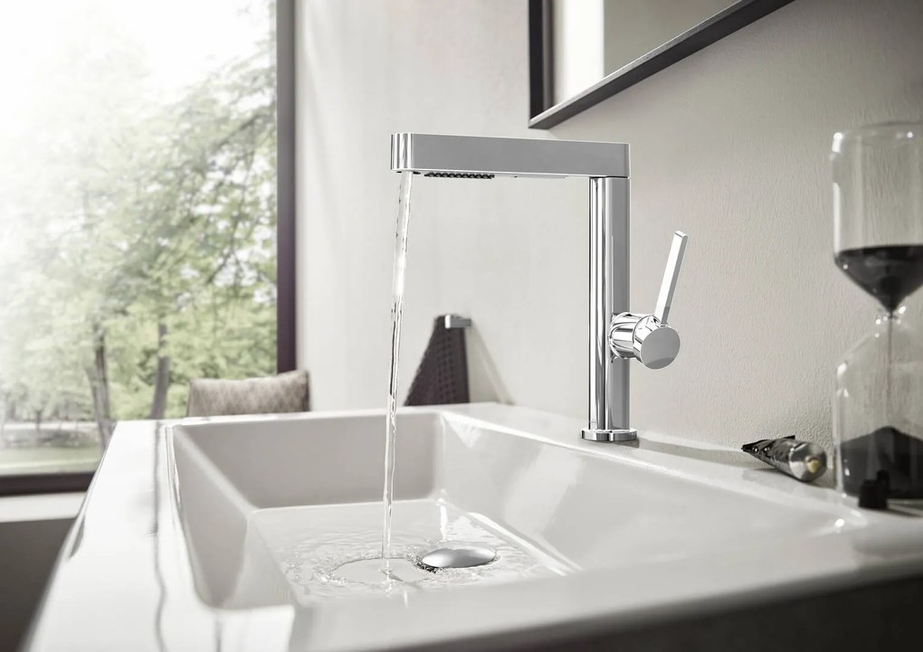 Hansgrohe Finoris, umývadlová batéria 230, s výpustom Push-Open a výsuvnou spŕškou, EcoSmart, chrómová, 76063000