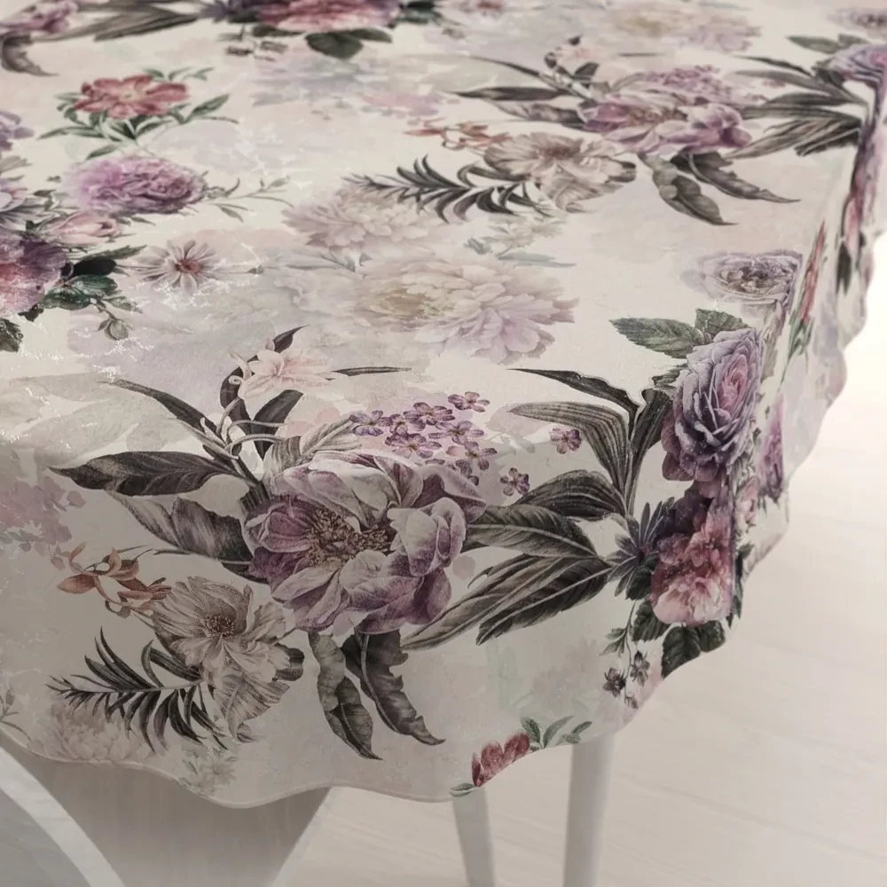 Biante Dekoračný oválny obrus Parma PM-112 Fialové kvety na smotanovom 80x120 cm