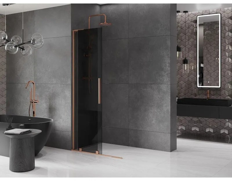 Mexen Velar L, posuvná sprchová zástena Walk-in 120 x 200 cm, 8mm šedé sklo, medená matná, 871-120-003-43-65