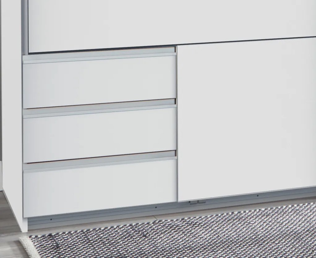 Šatníková skriňa so zrkadlom Emden, 225 cm, biela