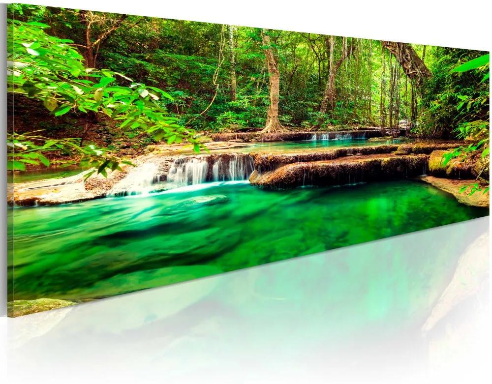 Obraz na plátne Bimago - Emerald Waterfall 120x40 cm