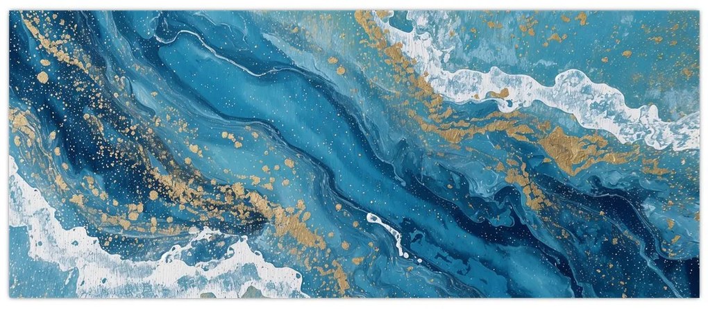 Obraz - Bledomodrý mramor so zlatom II. (120x50 cm)