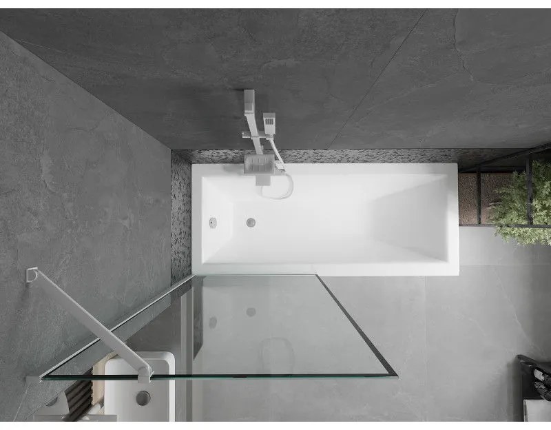 Mexen Next, vaňová zástena 1-krídlová 80 x 150 cm, fixné krídlo, 6 mm číre sklo s čiernym vzorom, biely profil, 895-080-000-00-0-20