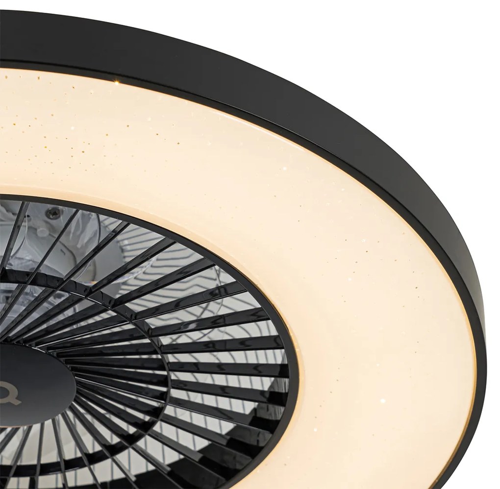 Inteligentný stropný ventilátor čierny s hviezdicovým efektom stmievateľný - Climo