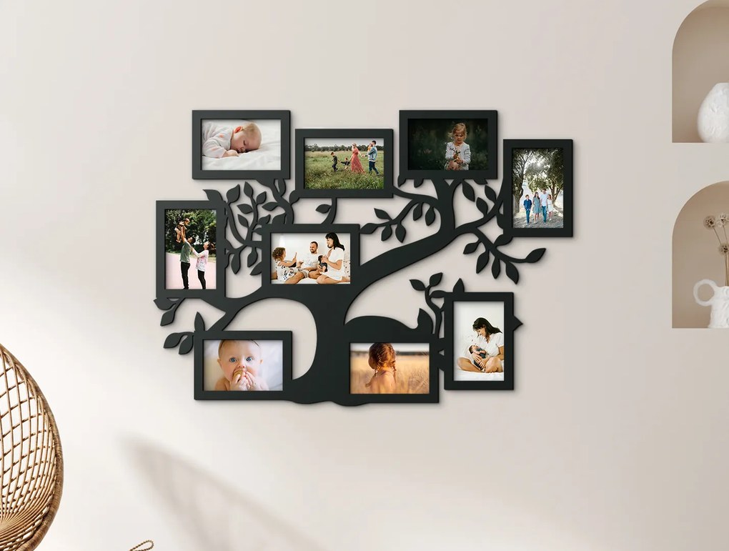 drevko Rodinný fotorámik Strom života Rozmer obrazu: 49,5 x 70 cm, Farba dekorácie: Čierna