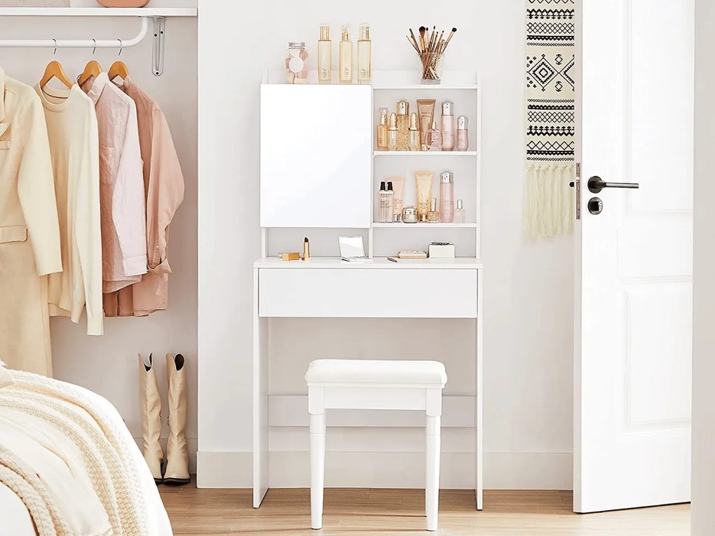 Toaletný stolík so zrkadlom LUNAVI 70x40 cm, biely