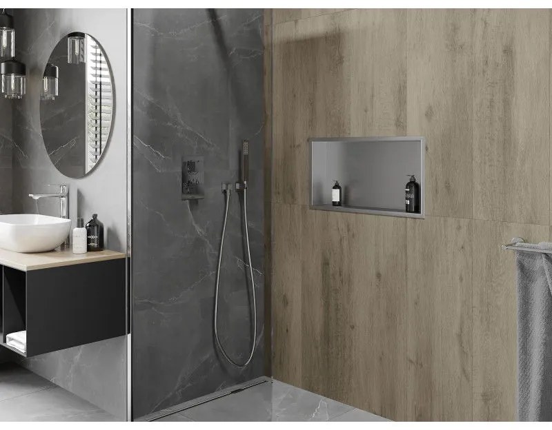 Mexen X-Wall-R, polička na zapustenie na obklad s golierom 60 x 30 cm, oceľová, 1910603010