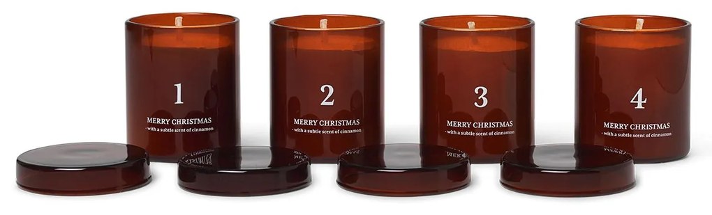 ferm LIVING Vonné adventné sviečky v skle Brown - set 4 ks
