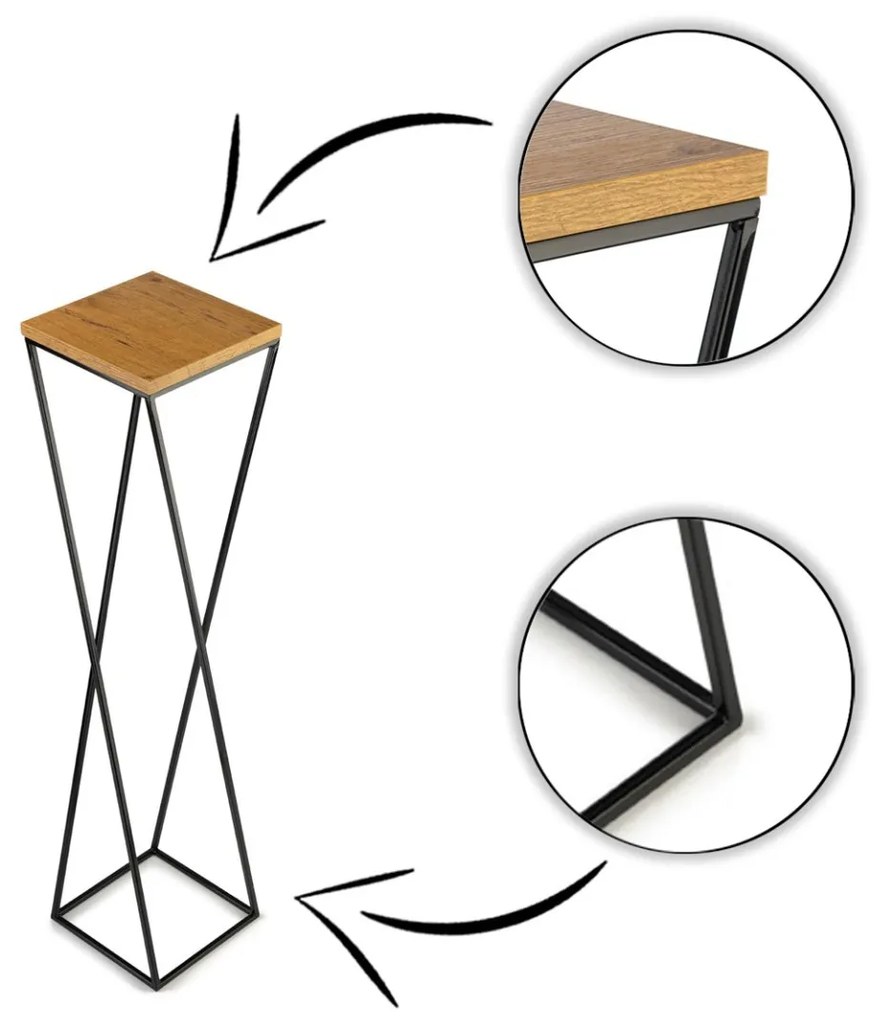 Kvetinový stojan LOFT I 100 cm čierny/dub lancelot