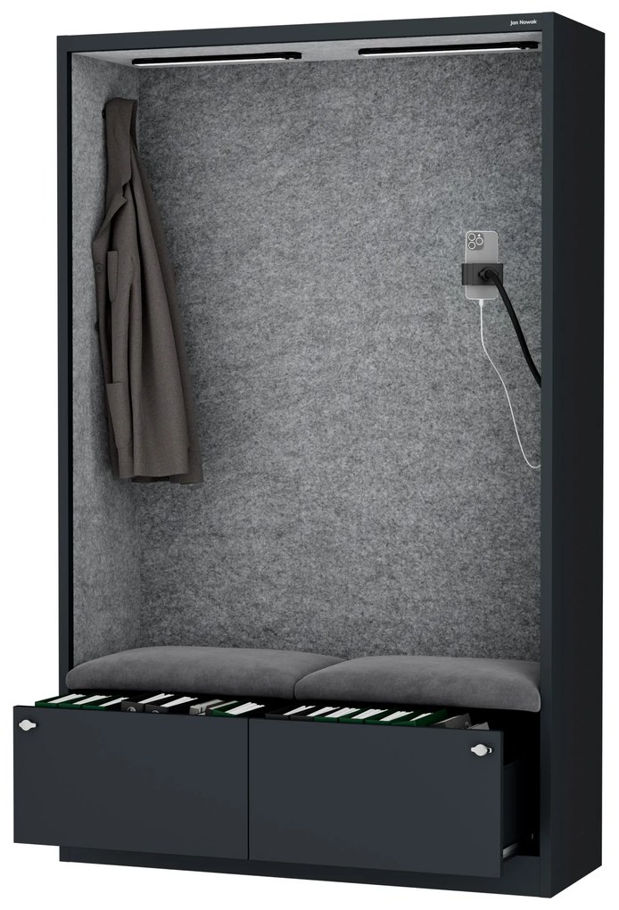 Akustická kabína SALLY MentalBox 1150 mm – antracitový korpus, sivé sedadlo