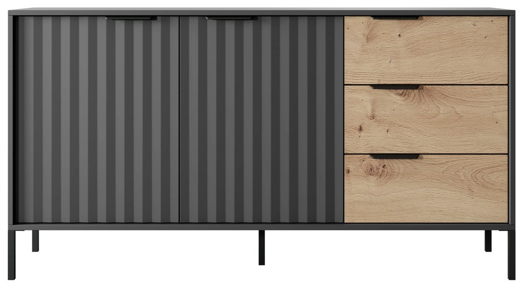 Komoda Rastafa 2D3S (dub artisan + čierna). Akcia -21%. Vlastná spoľahlivá doprava až k Vám domov. 1071379