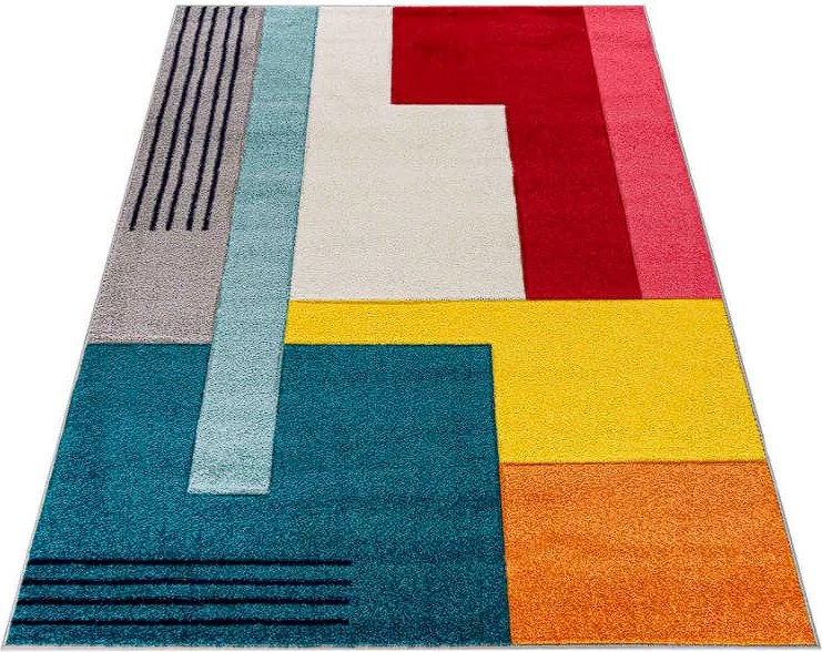TA Viacfarebný geometrický abstraktný Koberec A092A D.TURQUOISE/CREAM ATLANTA FMM Rozmer: 200x300 cm