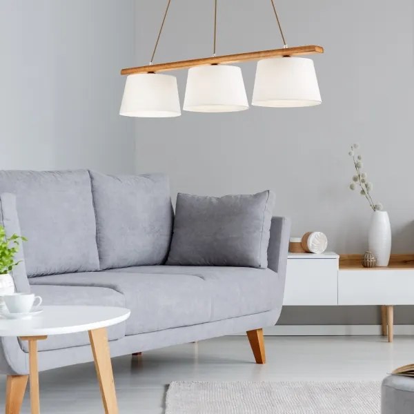 Závesný luster AIDA na lanku, 3× E27 (max. 60 W), 230 V, priemer 25 cm, dub