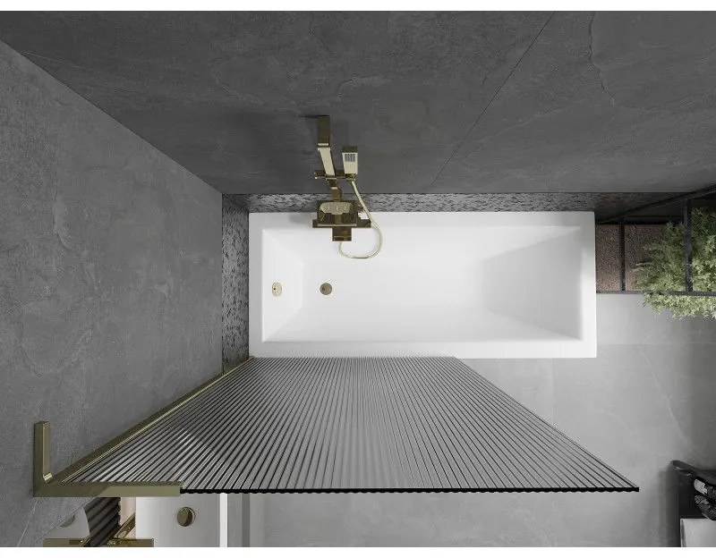 Mexen Next L, 1-krídlová vaňová zástena 100 x 150 cm, 6mm sklo s rebrovým vzorom, zlatý lesklý profil, 895-100-000-03-09-50