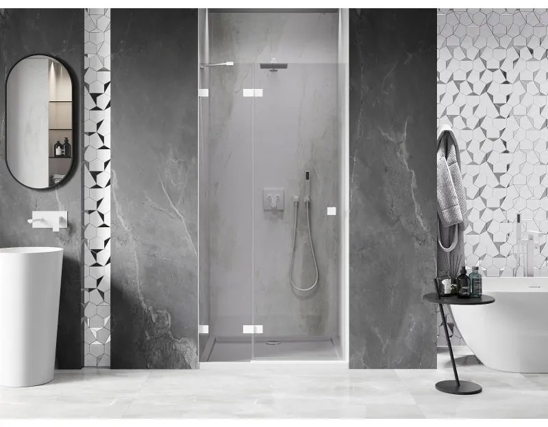 Mexen, Mexen Lunar ľavé otočné sprchové dvere 90 cm, transparentné, biele - 834-090-000-20-00-L