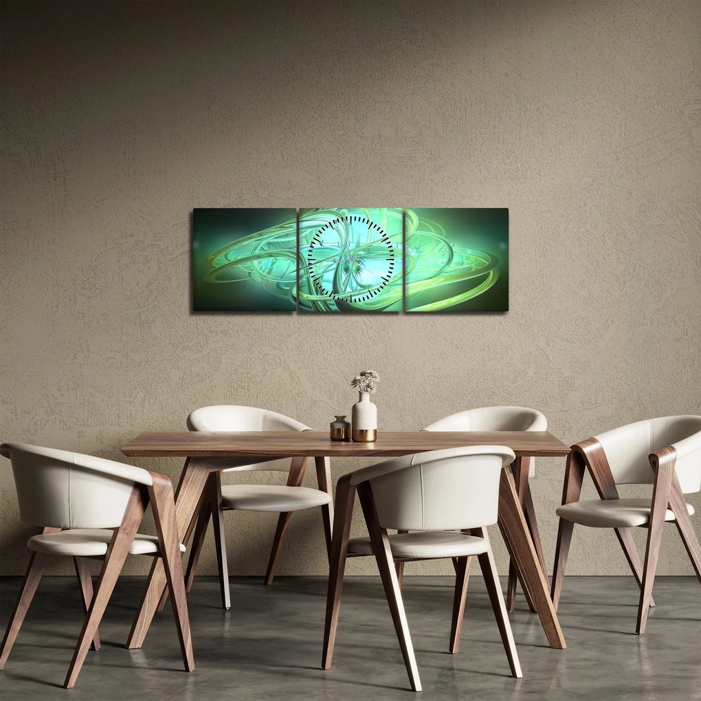 Obraz zelenej abstrakcie (s hodinami) (90x30 cm)
