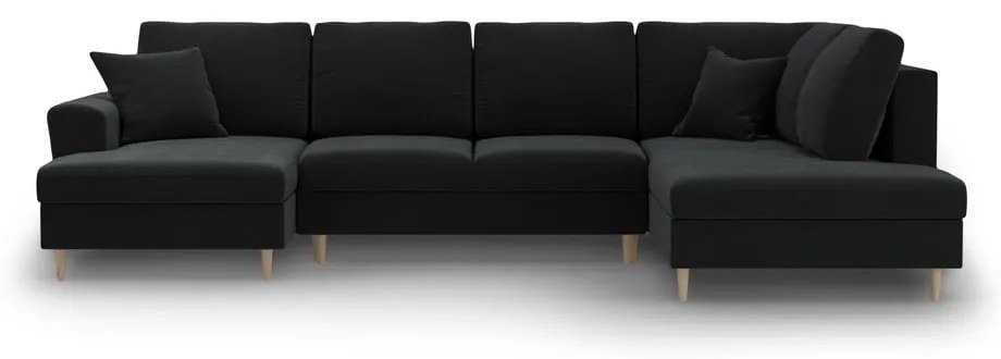 Čierna zamatová rozkladacia/s úložným priestorom rohová pohovka (pravý roh/do "U") Kyoto – Cosmopolitan Design