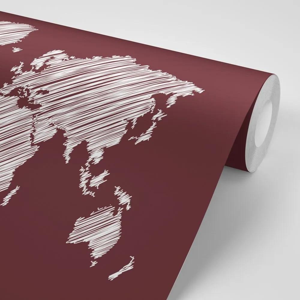 Samolepiaca tapeta šrafovaná mapa sveta na bordovom pozadí - 150x100