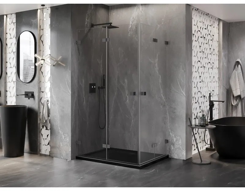 Mexen Lunar-F Duo, skladací sprchový kút 100 x 95 cm, 8mm číre sklo, grafitový profil, 836-100L-095P-95-00